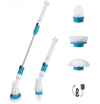 Electric Spin Scrubber Cordless Cleaning Brush Bath Tub Tile Scrubber 3-Brushes