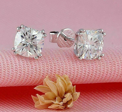 4.00 Ct Certified White Cushion Shape Studs Natural Diamond White Gold Finish