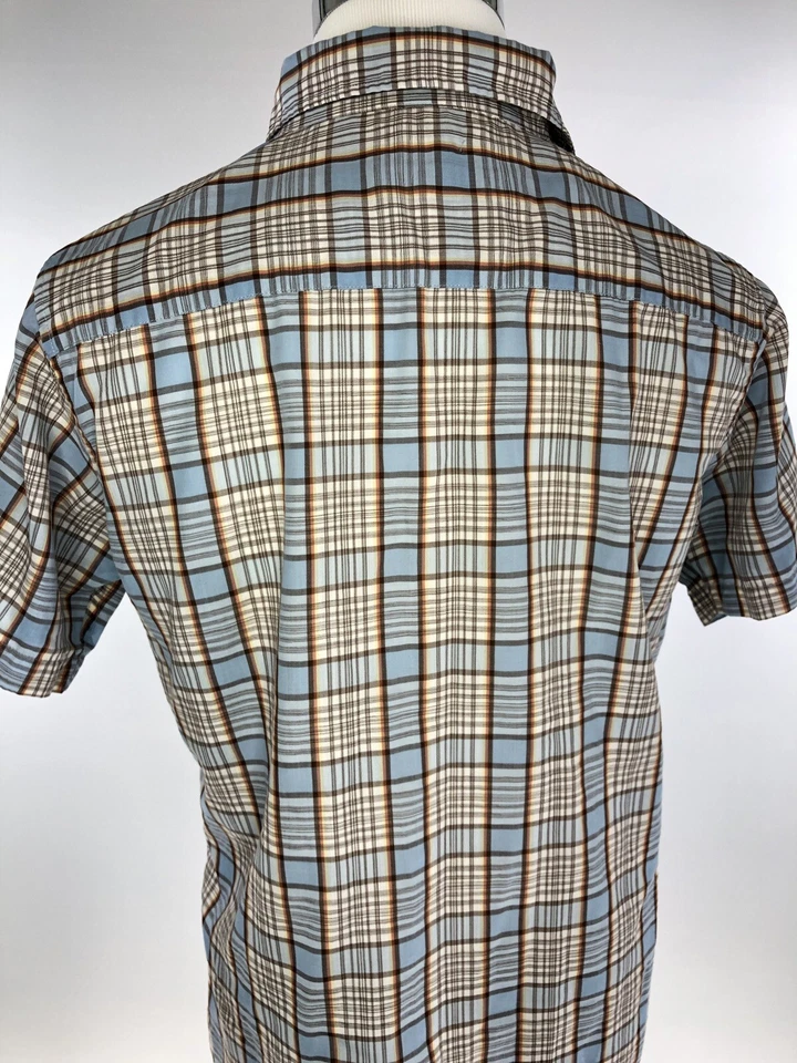 ANCHOR BLUE Men's Shirt Short Sleeve Plaid Button Up Blue Brown Sz M Foto 3 de 4