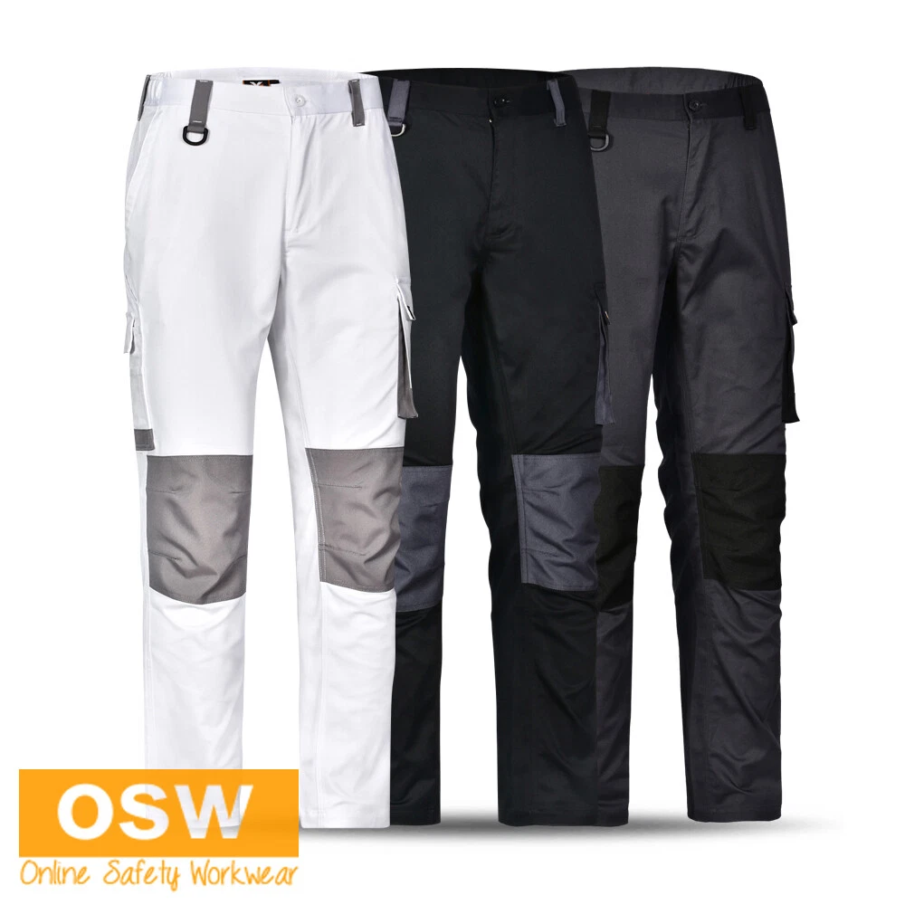 Mens White, Black, Charcoal Casual STRETCH Cargo Work PAINTER Tradies Pants