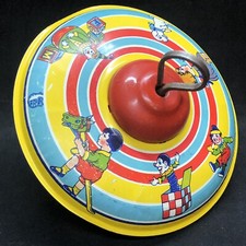 Vtg J. Chein  Co. Tin Spinning Top Litho Metal Handle 1950's Children Playing