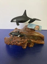 John Perry Orca Whales sculptures dift wood Ocean Nautical Primitive Art Figur