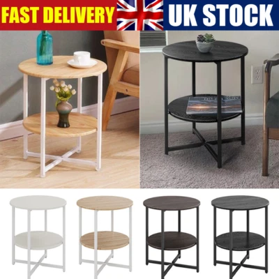SPECIAL-2HOME Round Bedside Table 2 Tier Small Sofa Side End Table Living Room Storage Shelf