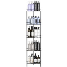 Matt Black 5-Tier Corner Floor Standing Shower Caddy with Hooks Shelf