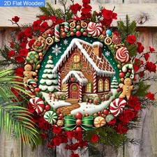 Gingerbread House Wreath Aluminum Tin Metal Signs Home D cor Christmas Decor for