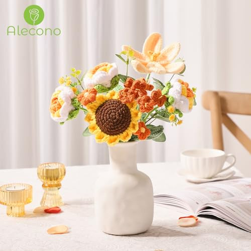 Alecono Crochet Flower Bouquet, Knitted Flowers, Artificial Sunflower Crochet - Picture 6 of 7