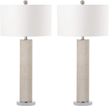 SAFAVIEH Lighting Collection   Set of 2 Ollie Modern Contemporary Cream Faux Sna
