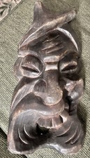 Wall Hanging Wooden Mask Laughing Man Hand Carved TIKI DECOR