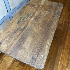 Antique Folding Wood Sewing Work Table Dated 1880's Yard Ruler 36 x 19 Metal