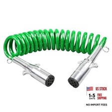 7 Way Trailer Wire 15FT Electrical Power Coiled Cord- ABS Trailer Breakaway
