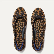 Rothy's Women's 7 The Flat Round Tow with Bow Classic Leopard Print Shoes NEW