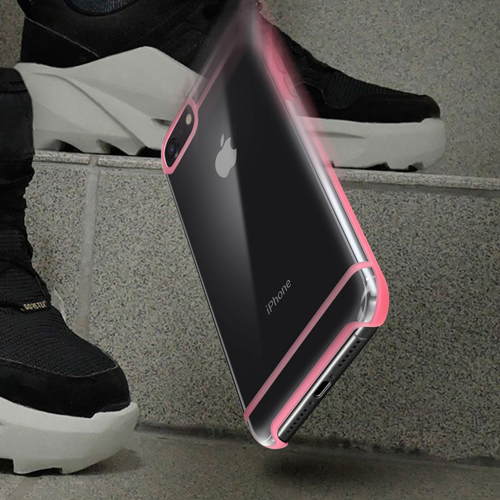 Coque rigide iPhone SE rose Akashi avec revêtement antidérapant antichoc