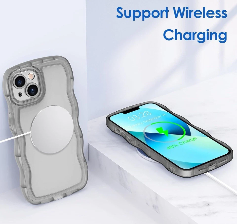 Funda Borde Ondulado iPhone 13 Agarre Antideslizante Transparente Negra Ultra Delgada Suave Estuche NUEVO Foto 4 de 4