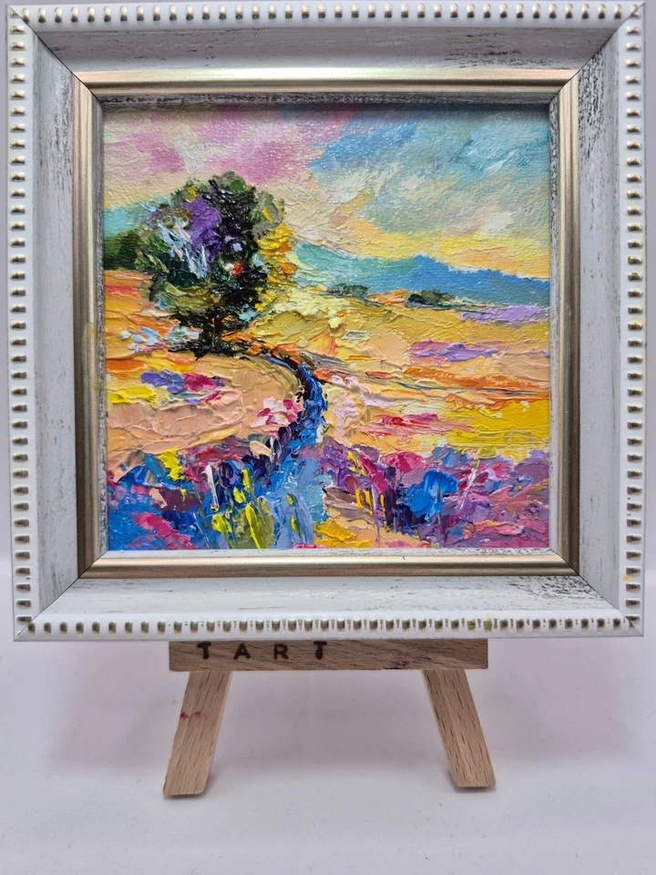 Pintura al óleo original autografiada enmarcada. paisaje. impresionismo.4x4 pulgadas. Foto 3 de 4