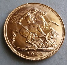 RARE 1924 MELBOURNE KING  GEORGE V 22ct GOLD FULL SOVEREIGN