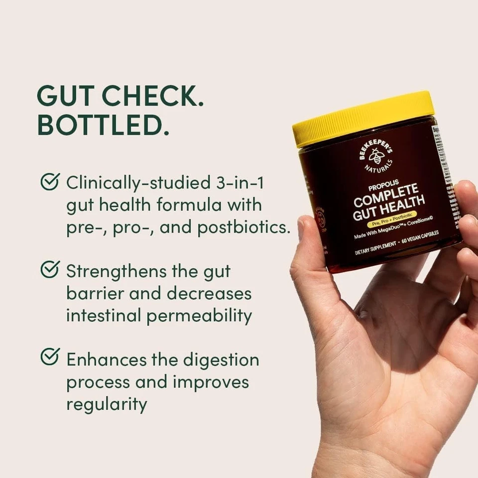 Beekeeper's Naturals Complete Gut Health, 3 en 1 Prebiótico, Postbiótico - 60ct Foto 3 de 4
