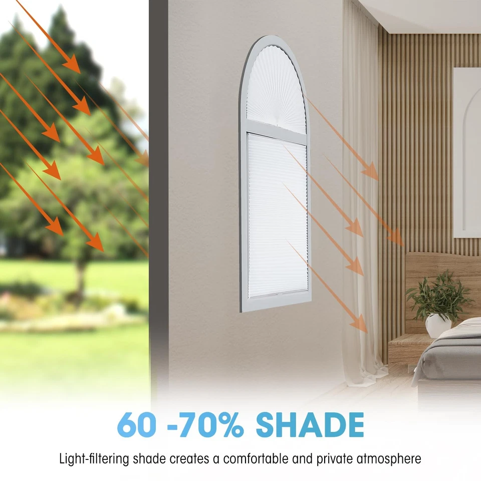 Persianas de sombra plisadas filtrante de luz de ventana de arco para semicírculo fáciles de cortar Foto 3 de 4