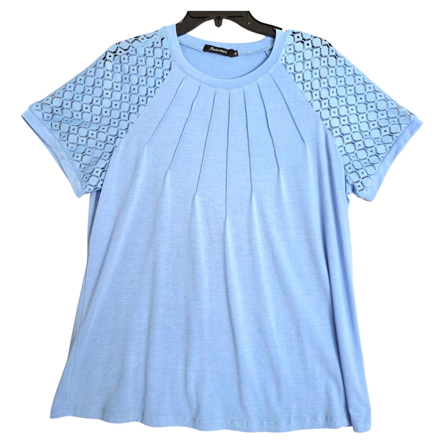 Automet Patchwork Lace Sleeves Pleated T-Shirt To… - image 6