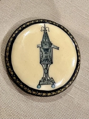 Alkota Russian lacquerware art button Jewish Spice Box Signed 25/12