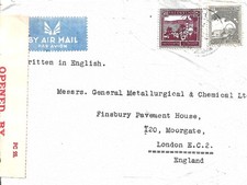 Vintage envelope with stamps posted from Palestine to London