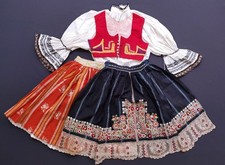 1900s Old Czech folk costume Moravian kroj embroidered indigo apron blouse vest