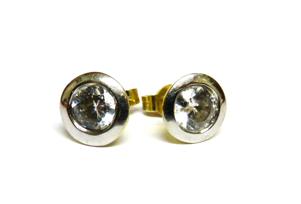 Klassische 585 Gold Solitär Ohrstecker mit Zirkonia im Brillantschliff - 8 mm - Bild 4 von 4