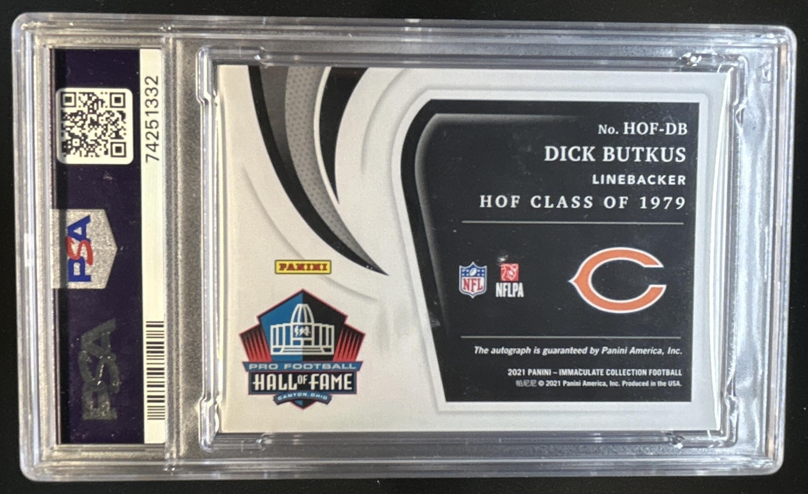 2022 Immaculate Dick Butkus 2021 Football HOF Signatures Auto #/49 PSA 8 view 2