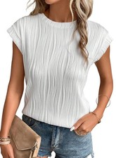 Gemulate Womens Clothes Short Sleeve Tops Blouses Crewneck Knit Solid Loose Casu