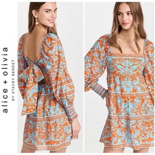 NWT ALICE + OLIVIA | SZ L | Rowen Printed Silk Cotton Blend Mini Babydoll Dess