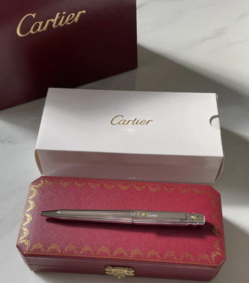 Cartier Santos Ballpoint Pen Silver Trim Luxury Writing Instrument Full Box New