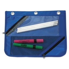 Advantus 2 Section, 3 Pkt Binder Pencil Pouches, 11" x 9" (3Pack), Black or Blue