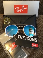 New Ray-Ban Round Double Bridge Gold Frame / Gradient Blue RB3647 Sunglasses