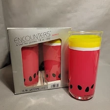 Encounters By Culver HMLK Watermelon Design Iced Tea Glasses 18oz Set of 4