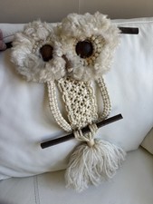VTG Macrame Owl Wall Hanging  Big Eyes Boho Retro