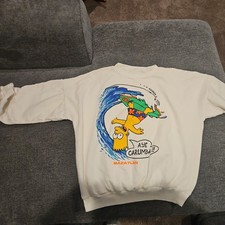 Vintage 1990 Bart Simpson Surf Crewneck Sweatshirt White m/l