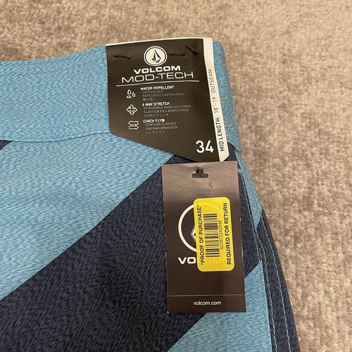 Volcom Board Shorts Mens 34 Striped Blue Mod Tech Pockets Drawstring Swim NEW - Picture 3 of 11