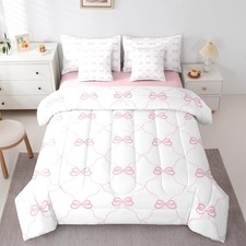 Pink Bow Twin Comforter Set with Sheets for Kids Boys Girls Bows and Stripes ...