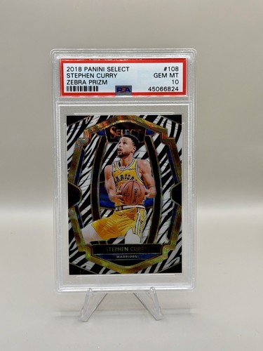 2018-19 Panini Select Zebra Prizm #108 Stephen Curry Premier PSA 10 GEM MINT