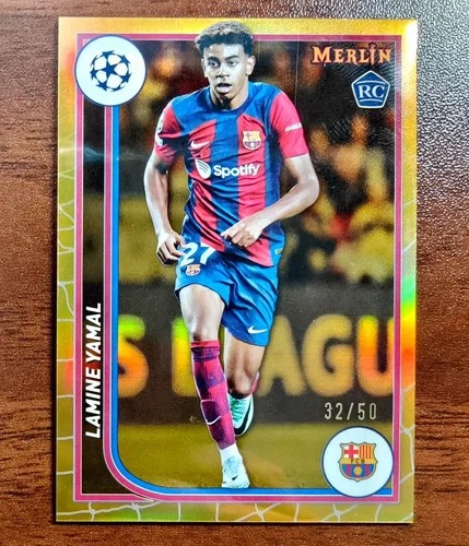 2023-24 Topps Chrome Merlin UEFA Lamine Yamal Rookie RC Gold Refractor /50
