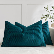 12X20 Teal Throw Pillow Cases: Pack of 2 Vertical Ripple Striped Velvet Rectangu