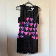 VERSACE For H&M 100% Silk Pink Heart Fringe Mini Dress - 6