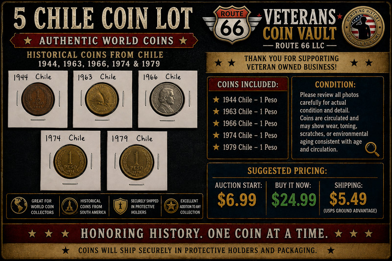 5 Chile Coin Lot 1944 1963 1974 1979 World Coins South America