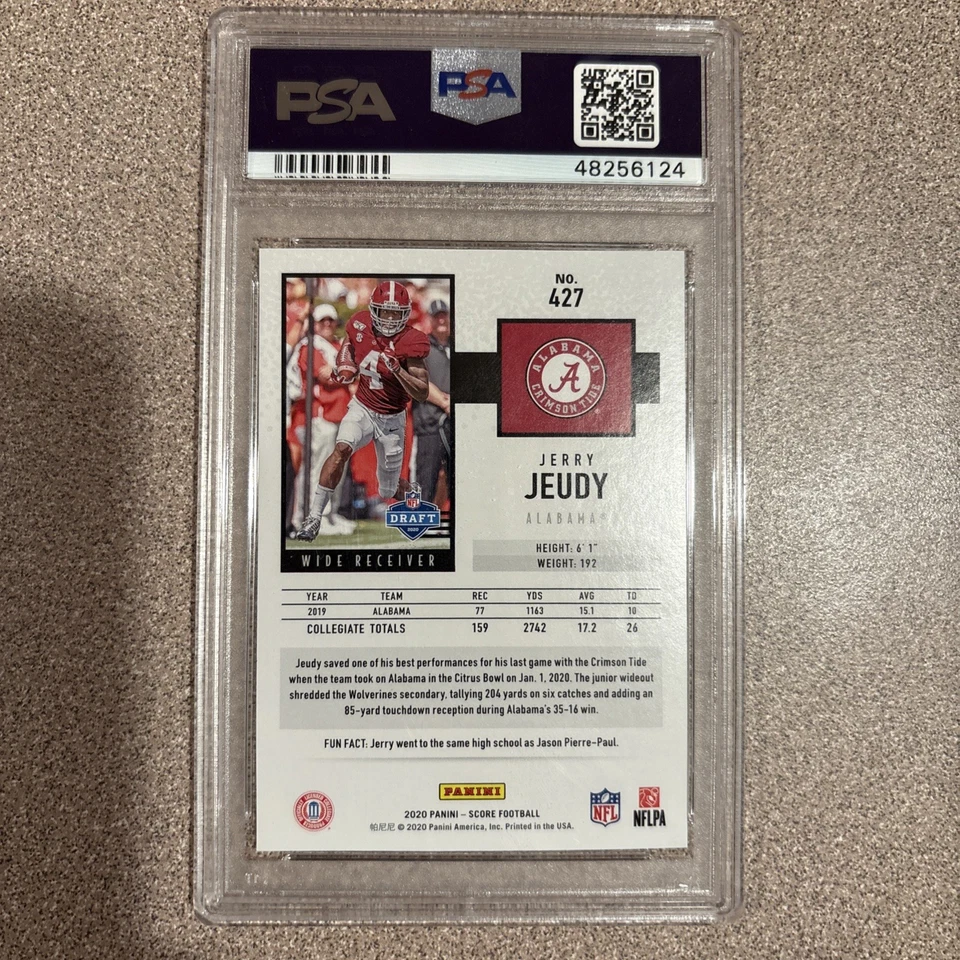 JERRY JEUDY 2020 PANINI SCORE ROOKIE RC # 427 PSA 10 GEM MINT ALABAMA BROWNS - Image 2 of 2