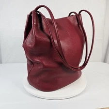 Iswee Red Pebble Shoulder Purse Leather Zip Pockets Satin Lined NWOT MSRP $160