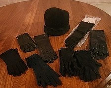 Vintage lot of 8. Includes Black Wool Hat and 7 Assorted Pairs of Black Gloves