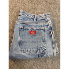 Dickies Mens 34x32 Relaxed Fit Carpenter Jeans Blue Denim Workwear Stained