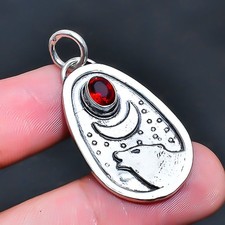 Colgante Joyería Plata de Ley 925 Hecho a Mano Granate Mozambique 1.51" L475