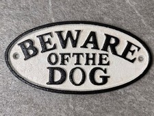 Beware Of The Dog Sign Gate Plaque Cast Iron 17cm Door Wall Mount Traditional