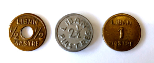 LEBANON - 1941 EMERGENCY WW 11 SET  ( 3 ) USED FINE COINS , HALF, 1 ,  2-1/2