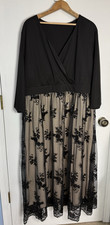 Womens BLACK TAN LACE SEQUIN NET MOTHER OF THE BRIDE FORMAL Dress SIZE 22/24